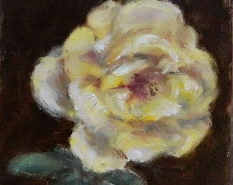 Yellow Rose - original small oil painting.