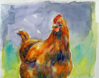 Little Red Hen - Barnyard Chicken Art Print Home Decor