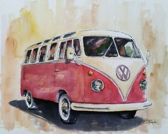 Surf Buggy - VW Bus Painting, Surf Art, Original Watercolor Painting