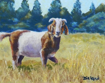 Goat in the Weeds - original oil painting 11" x 14" on canvas panel