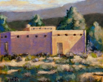 Adobe Sunset - Original oil painting of an old adobe in Arizona.