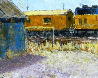 Gritty Railroad - original oil palette knife painting.