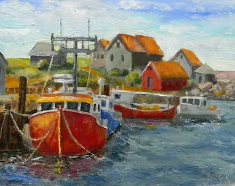 Maine Harbor - Original palette knife and brush oil painting