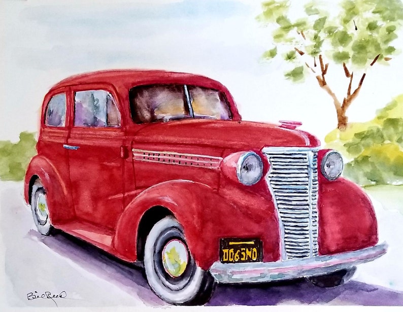 1938 Chevy Sedan original watercolor painting image 1