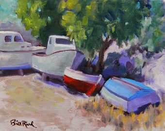 Boat Yard - original oil painting - FREE SHIPPING IN U.S.