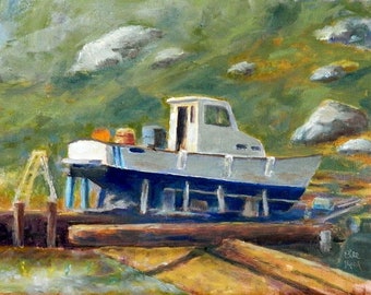 Boat Yard II - art print of my original oil painting.