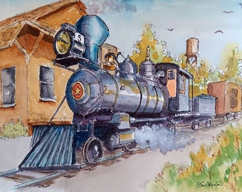 Narrow Gauge Railroad - art print of my original watercolor painting