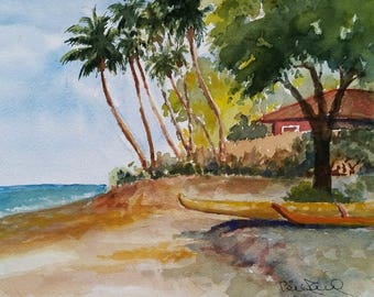 Hanakaoo Beach - art print of my original watercolor painting