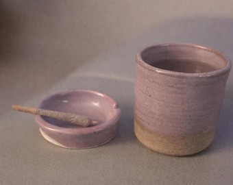 Ceramic Sip and Smoke Set, Handmade Pottery Cup and Joint Holder, Stoner Gift, Coffee and Ashtray Set, Ritual Set