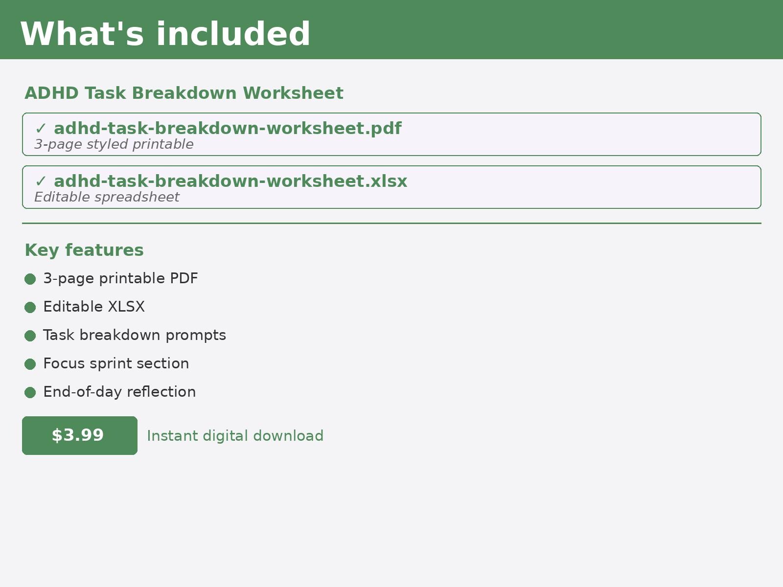 ADHD Task Breakdown Worksheet, Executive Function Planner (digital ...