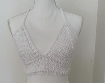 white crochet bikini top