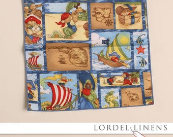 Lunch Box Napkins, Little Pirate’s Treasure, Children’s Napkins, Small Cloth Napkins, Set of 4 Party Napkins