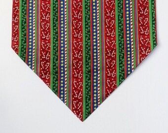 Christmas Table Runner, Print Stripe with Candy Canes and Holly