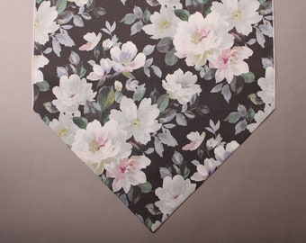 Gray and White Floral Table Runner, Primrose Table Runner, Modern Table Runner