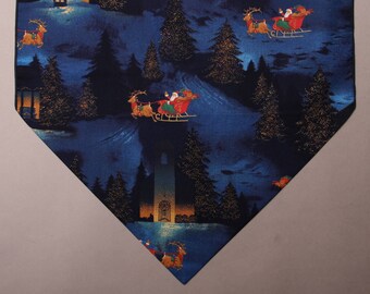 Santa Table Runner, Santa and Sleigh, Santa and Reindeer, Christmas Table Runner, Metallic Gold Accents