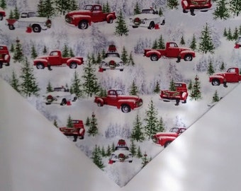 Winter Table Runner, Red Pickup Truck on white background, Small 36" Runner