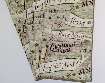 Christmas Napkins, Joy to the World, Jingle all the Way, Merry and Bright Dinner Napkins, Set of 4