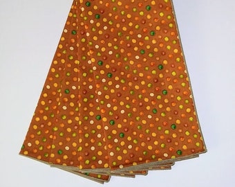 Fall Polka Dot Napkins, fun, contemporary polka dots and circles on a soft orange background, Set of 4