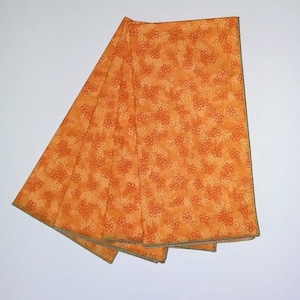 Orange Floral Napkins, Tiny Orange and White Flowers on Orange Tonal Background, Orange Home Decor, Set of 4 image 1