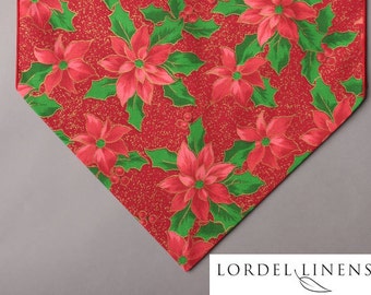 Red Poinsettias 36” or 72" Table Runner, Christmas Table Runner, Seasonal Table Decor, Holiday Decor