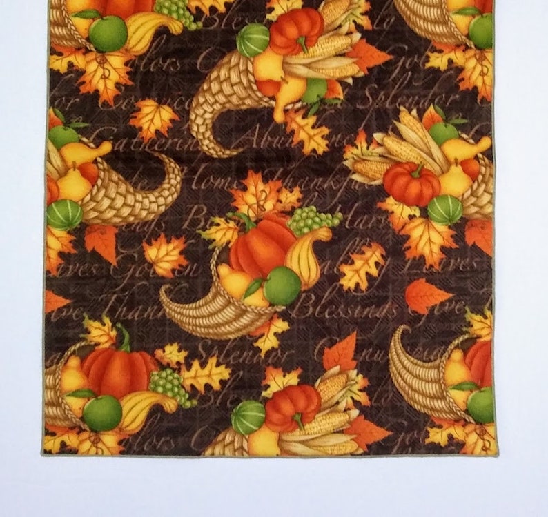 Thanksgiving Table Runner, Cornucopias Table Runner with Pumpkins, Gourds, Squash and Corn image 1