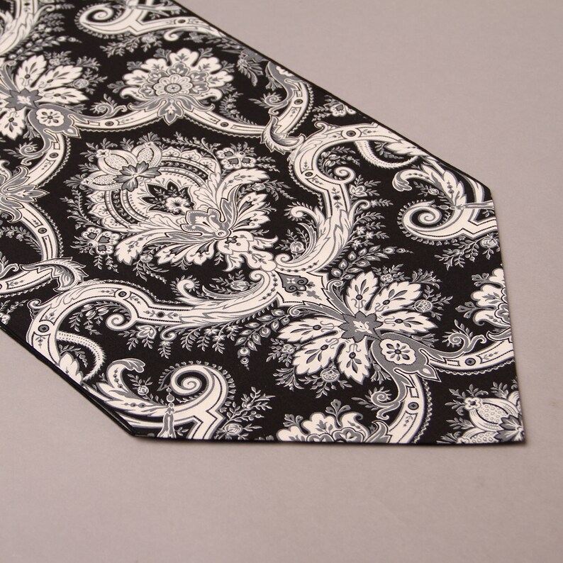 Long Black and White Damask Table Runner Formal Table Runner Etsy