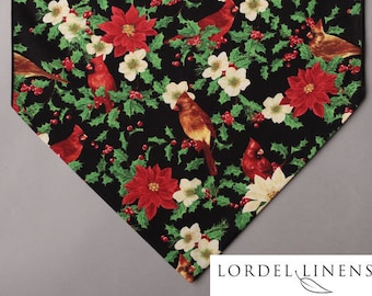 Cardinals, Poinsettias and Holly 36" and 72" Table Runner, Winter Table Runner, Christmas Table Runner, Seasonal Table Decor
