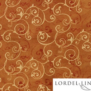 Gold Scroll Design Table Runner on Caramel Colored Background, Large 72 Table Runner, Fall Color Table Runner, Table Decor image 2