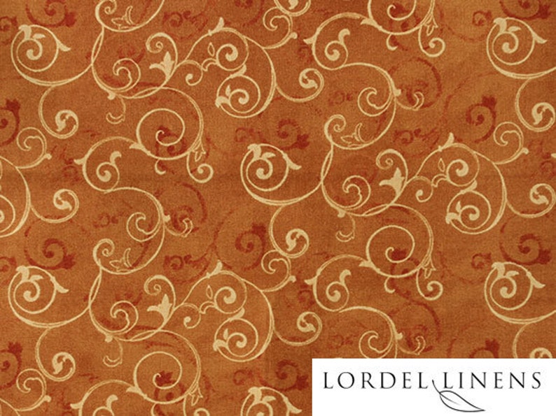 Gold Scroll Design Table Runner on Caramel Colored Background, Large 72 Table Runner, Fall Color Table Runner, Table Decor image 2