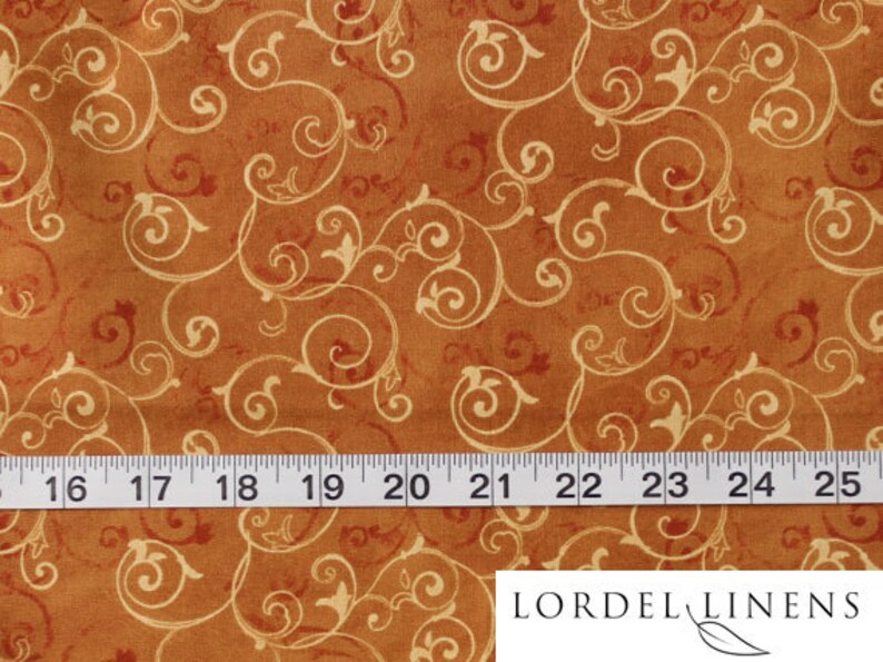 Gold Scroll Design Table Runner on Caramel Colored Background, Large 72 Table Runner, Fall Color Table Runner, Table Decor image 3