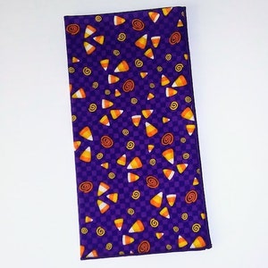 Halloween Napkins, Candy Corn on Purple Background, Cloth Table Napkins, Dinner Napkins, Halloween Decor, Set of 4 image 2