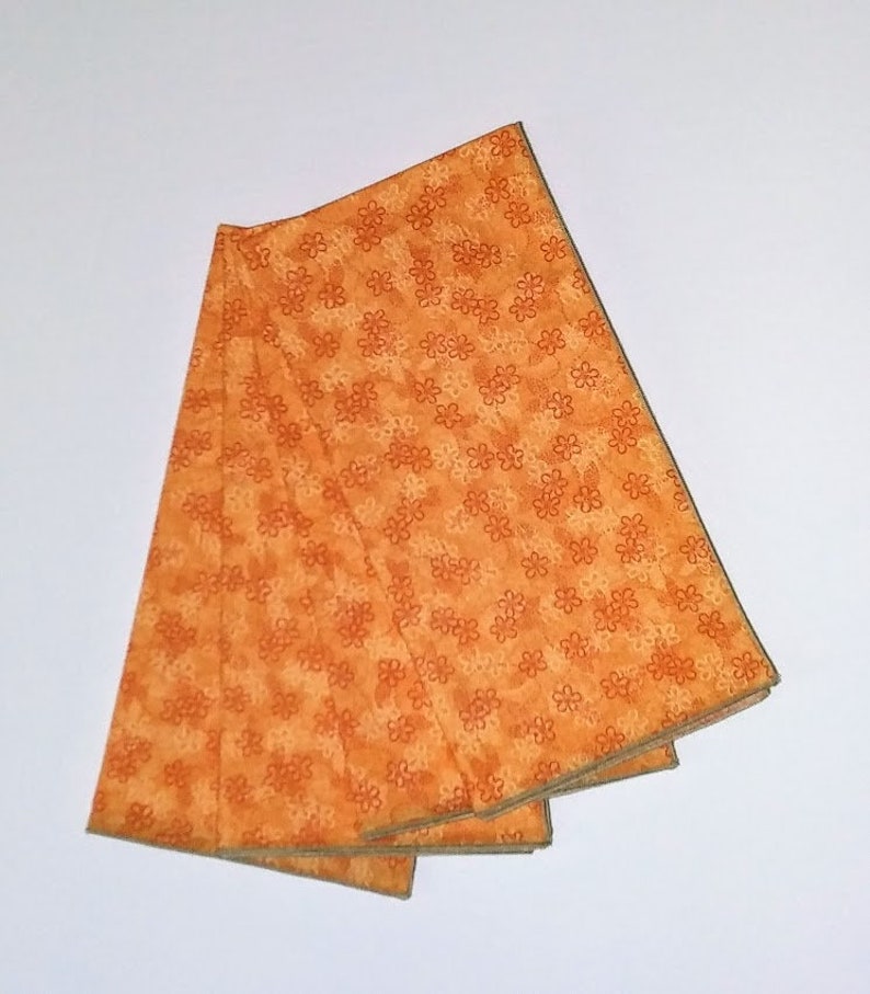 Orange Floral Napkins, Tiny Orange and White Flowers on Orange Tonal Background, Orange Home Decor, Set of 4 image 3