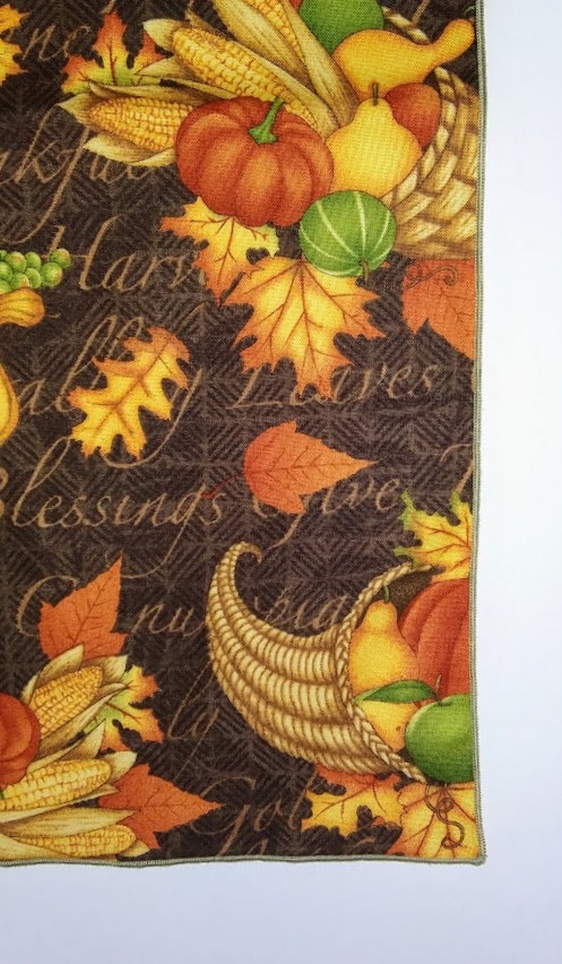 Thanksgiving Table Runner, Cornucopias Table Runner with Pumpkins, Gourds, Squash and Corn image 3