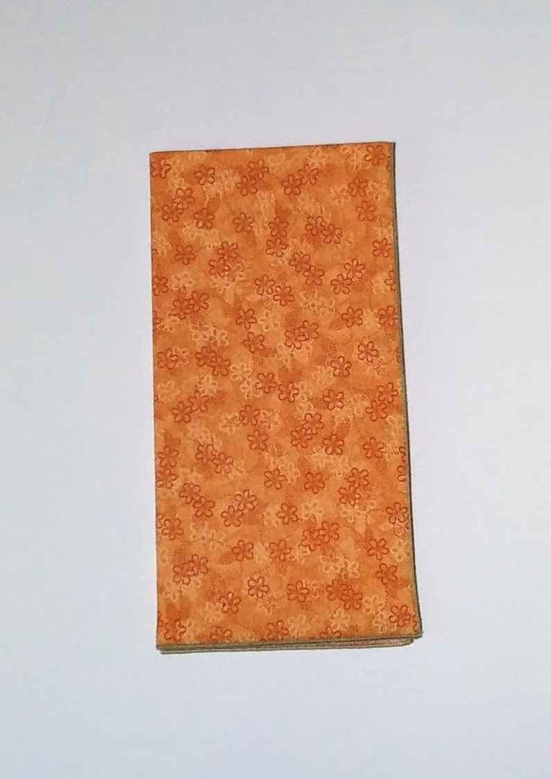 Orange Floral Napkins, Tiny Orange and White Flowers on Orange Tonal Background, Orange Home Decor, Set of 4 image 2