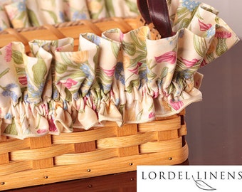 Floral Basket Garter, Pink, Yellow and Blue Flowers and Green Leaves on a Light Background, Basket Decor