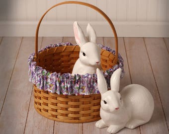 Small and XL Easter Bunny Basket Garter, Bunnies on Lavender, Basket Decor, Easter Decor