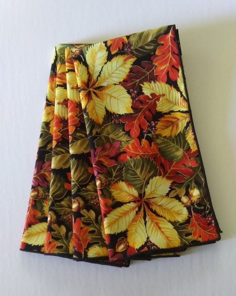 Fall Leaves Napkins, Bright Fall Leaves Napkins, Set of 4 Napkins, Cloth Dinner Napkins image 1