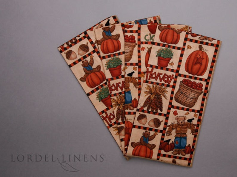 Country Fall Napkins wtih Pumpkins Cider and Bears image 1