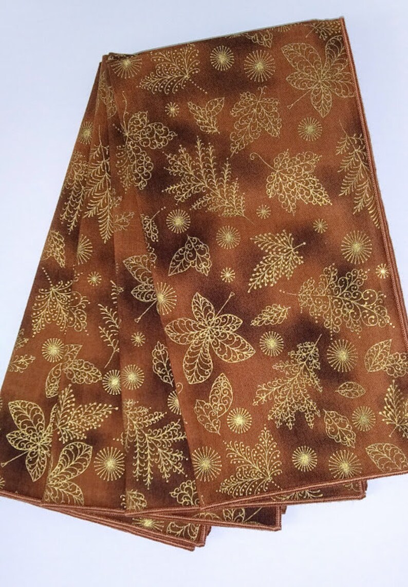 Fall Napkins, Gold Leaves on Maple Brown Background, Cloth Table Napkins, Dinner Napkins, Set of 4 image 6