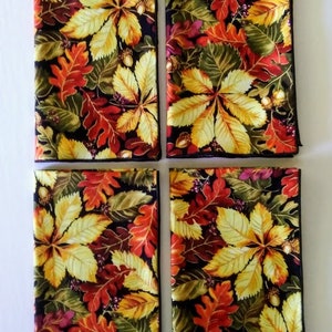 Fall Leaves Napkins, Bright Fall Leaves Napkins, Set of 4 Napkins, Cloth Dinner Napkins image 2