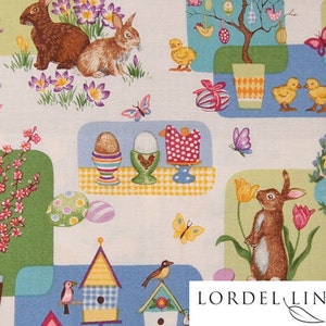Easter Table Runner, Large Easter Table Runner with Easter Bunnies, Lambs, Yellow Ducks, Birdhouses, Easter Baskets, Easter Eggs, Home Decor image 2