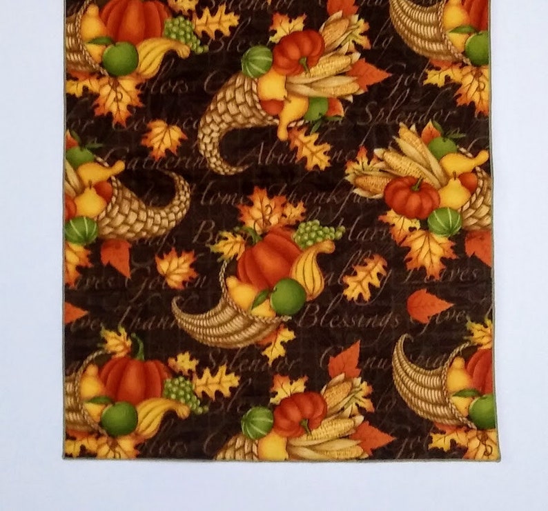Thanksgiving Table Runner, Cornucopias Table Runner with Pumpkins, Gourds, Squash and Corn image 4