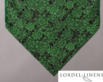 Christmas Table Runner, 36" or 72" Table Runner, Green Poinsettias with Silver Metallic, Holiday Decor, Seasonal Table Decor