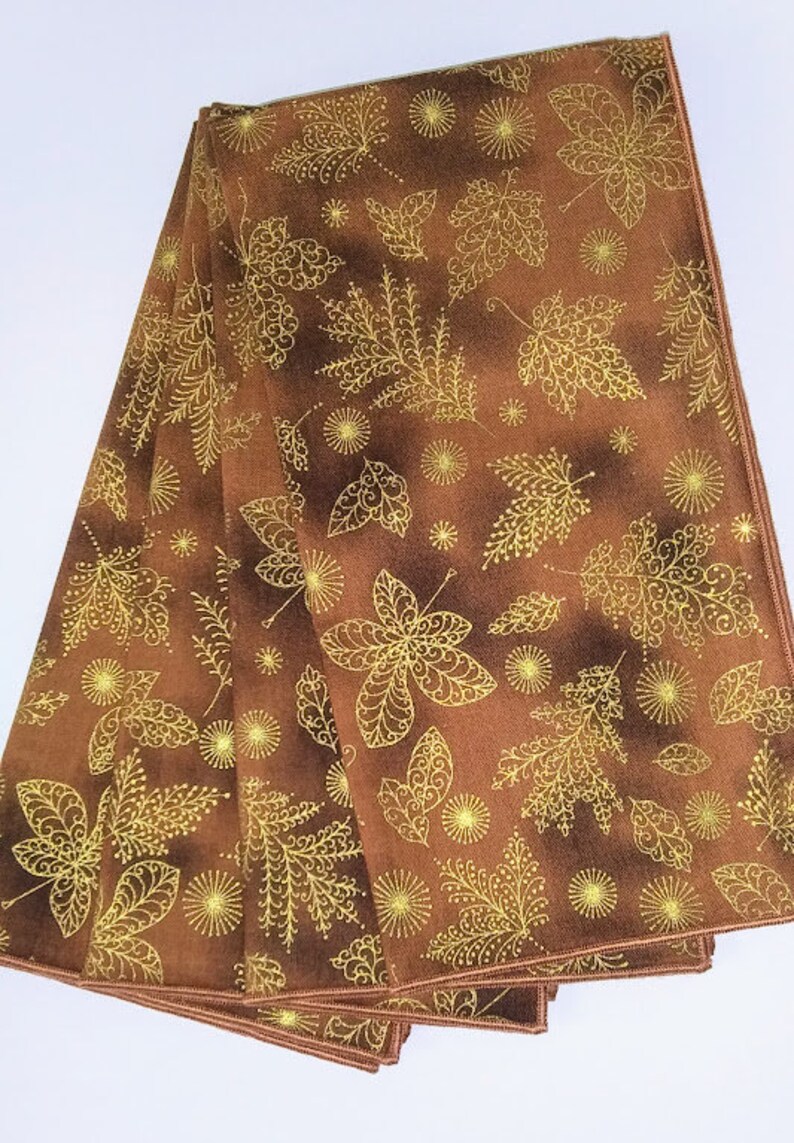 Fall Napkins, Gold Leaves on Maple Brown Background, Cloth Table Napkins, Dinner Napkins, Set of 4 image 7