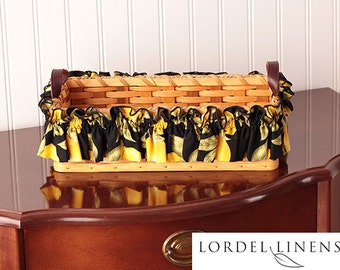 Lemon Basket Garter, Medium or Large Basket Garter, Yellow Lemons on Black Background, Basket Accents, Basket Decor