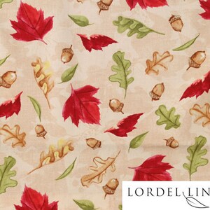 Fall Leaves Table Runner, 36 or 72 Table Runner, Leaves and Acorns, Red, Green and Tan, Modern Table Runner, Home Decor image 2