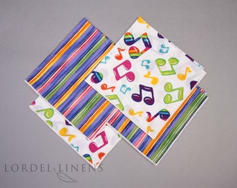 Music Notes Cocktail Napkins, Party Napkins, Tea Napkins, Lunchbox Napkins, Set of 4