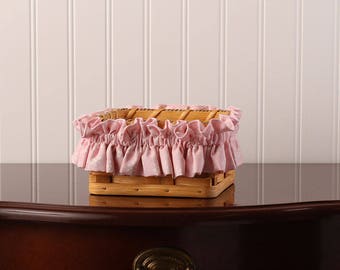 Pink and White Small Basket Garter, Basket Accessories, Basket Decor, Spring Decor, LorDel Linens