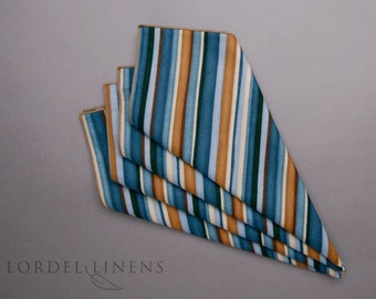 Blue and Tan Stripe Napkins, Set of 4 Cloth Dinner Napkins, Modern Home Decor, Table Accents, Housewarming Gift