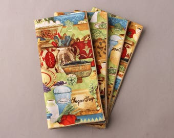 Potpourri Napkins, Set of 4 Cloth Napkins, Everyday Napkins, Kitchen Utensils Themed Napkins